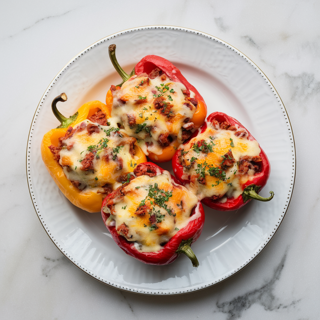 Cheesy Air Fryer Pork & Chorizo Stuffed Peppers