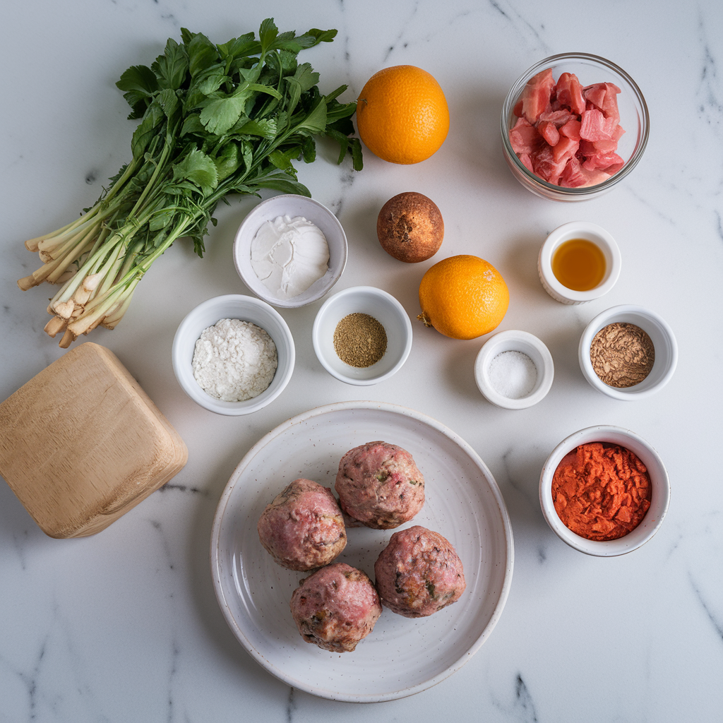 Ingredients for Cheesy Bacon-Stuffed Meatball Skillet