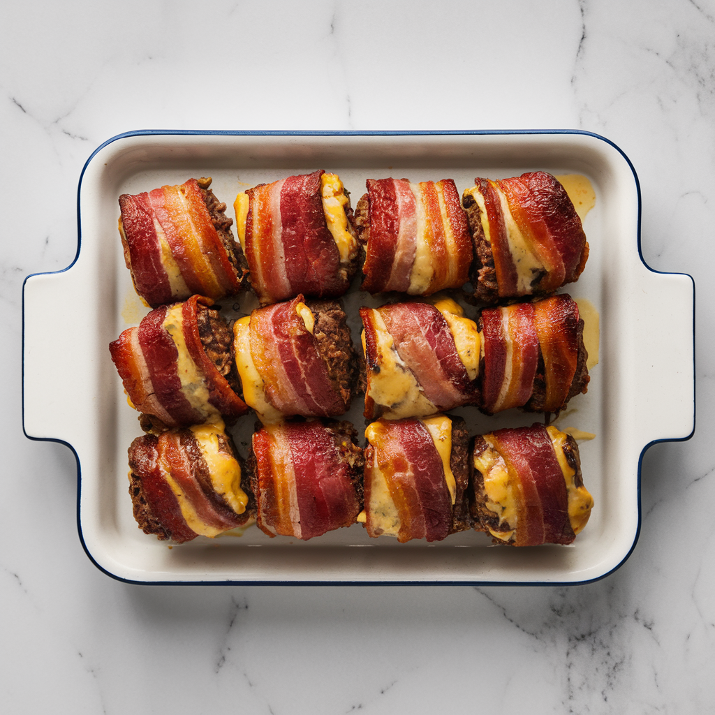 Cheesy Bacon-Wrapped BBQ Meatloaf Bites