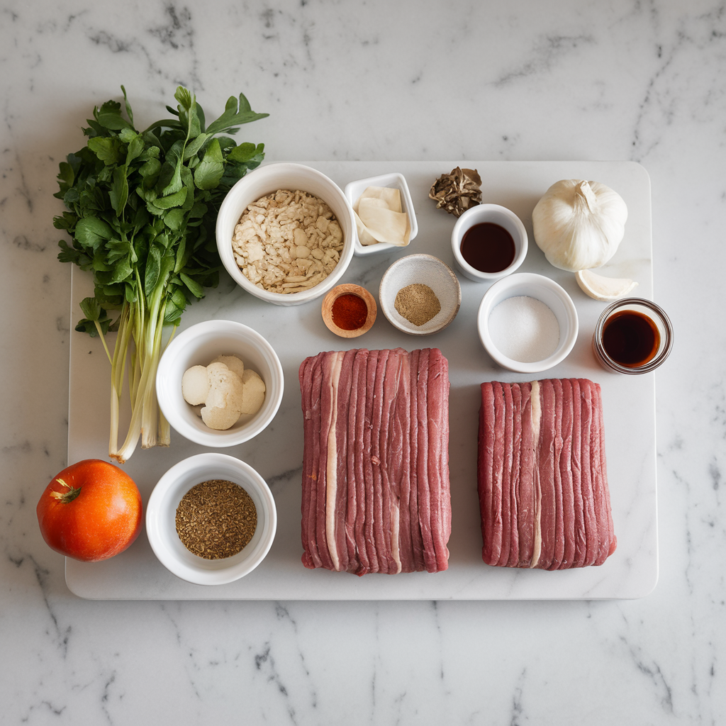 Ingredients for Cheesy Bacon-Wrapped Meatloaf Rolls with Garlic Butter Glaze
