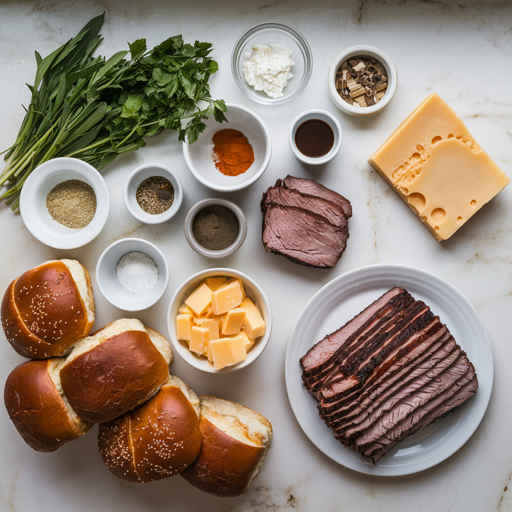 Ingredients for Cheesy BBQ Brisket-Stuffed Pretzel Rolls