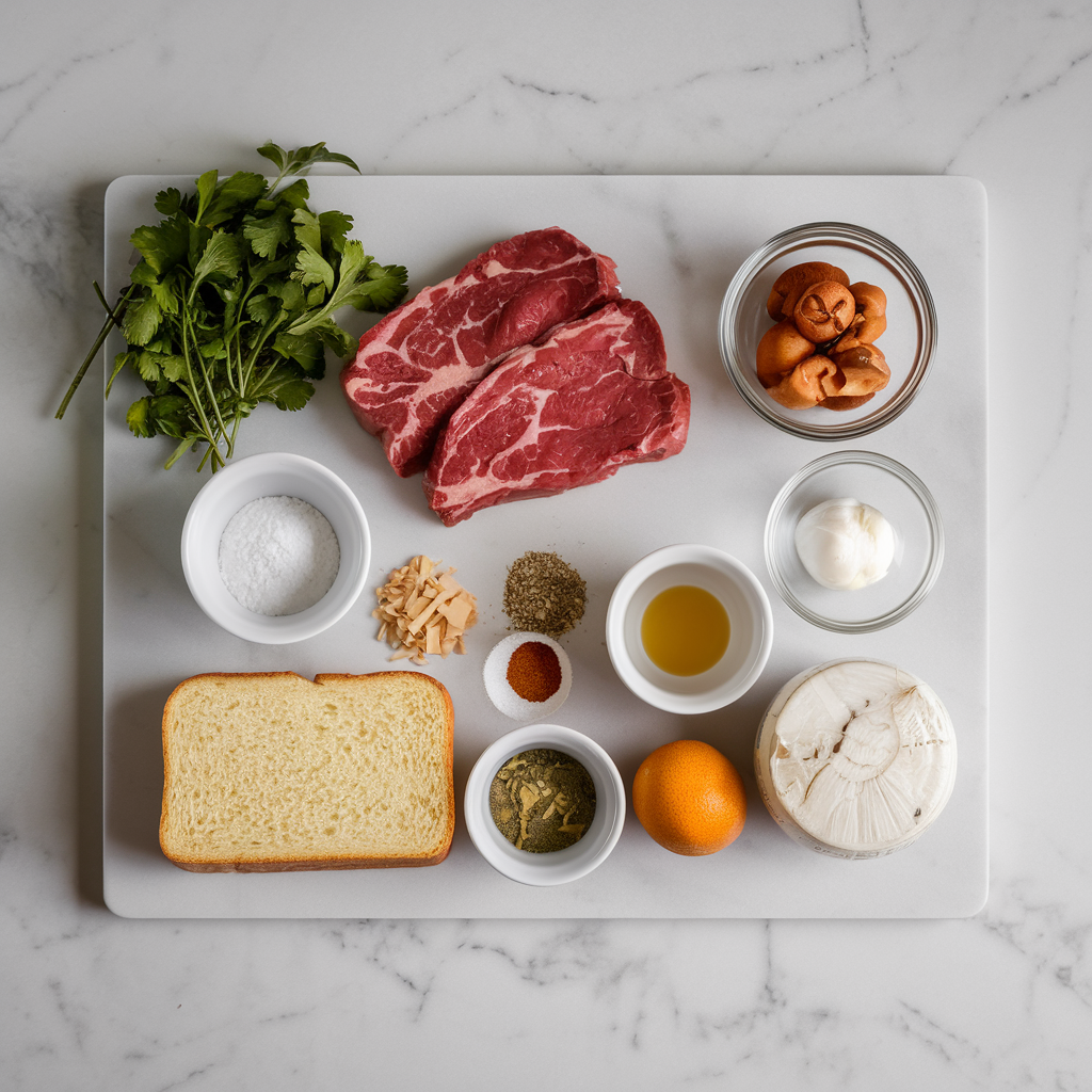 Ingredients for Cheesy Chimichurri Steak and Garlic Bread Casserole