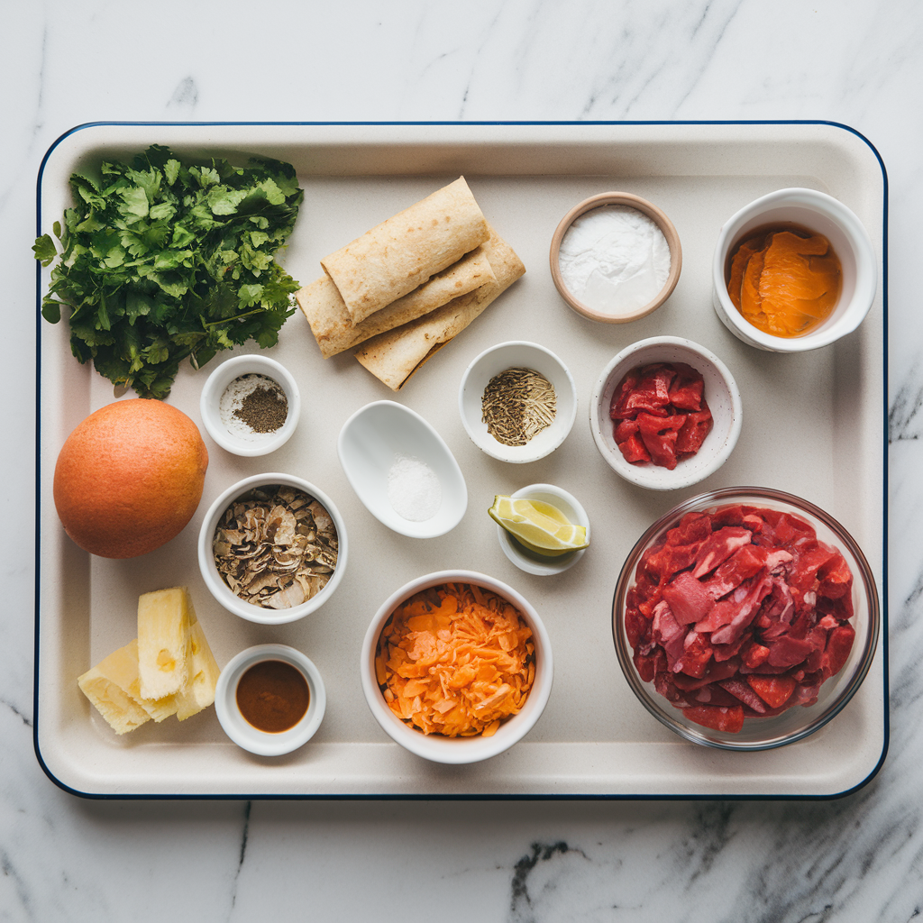 Ingredients for Cheesy Chipotle Beef Enchilada Casserole