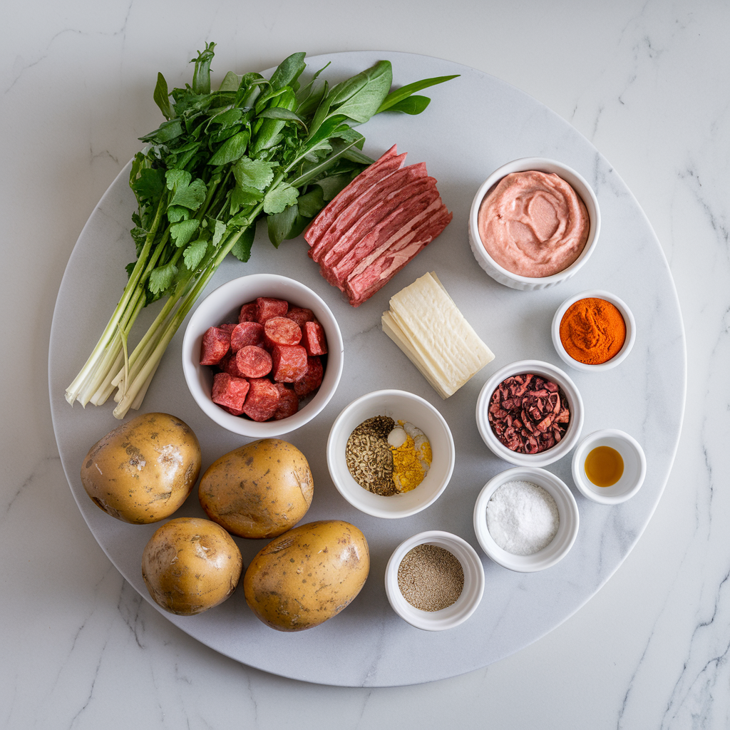 Ingredients for Cheesy Chorizo-Stuffed Potato Skins with Chipotle Aioli