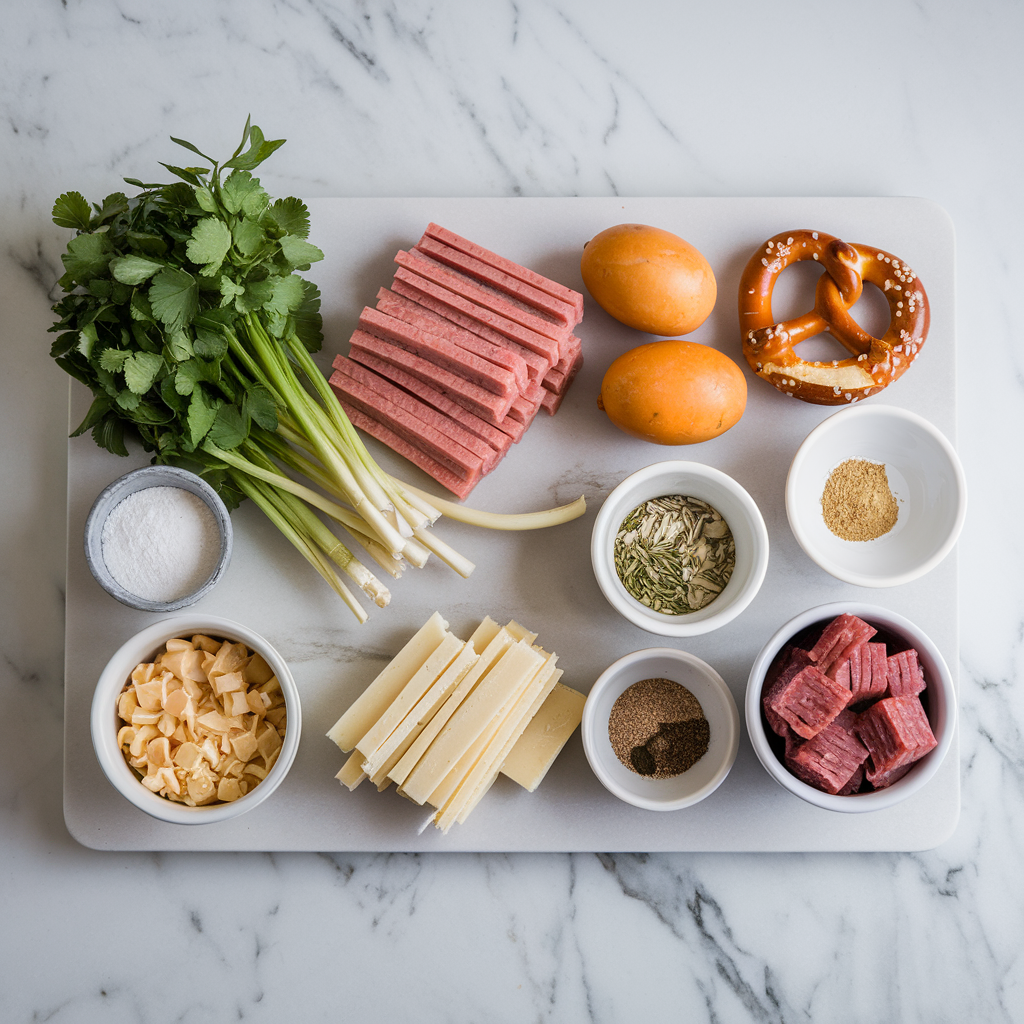 Ingredients for Cheesy Chorizo-Stuffed Pretzel Bombs