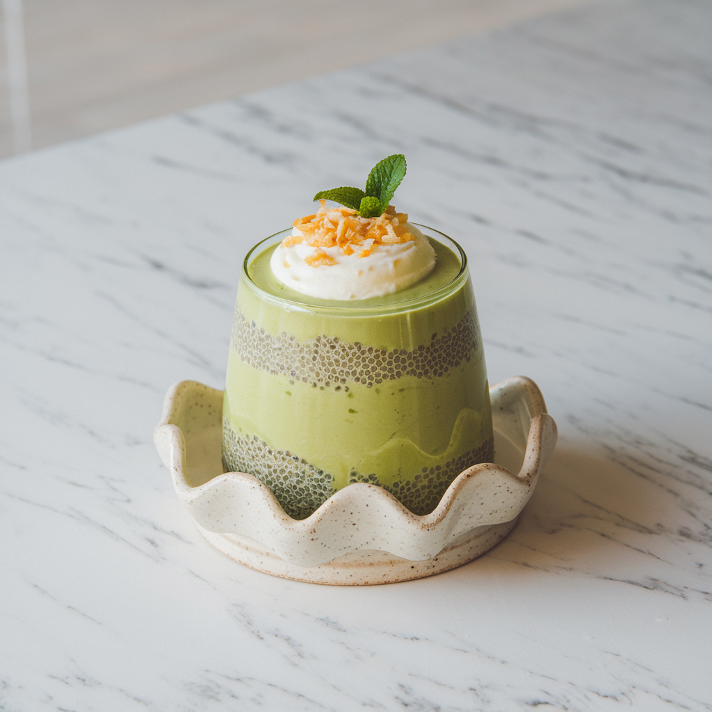 Chia-Infused Citrus Matcha Parfait with Avocado Cream