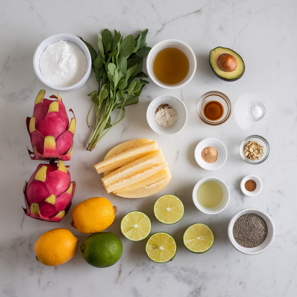 Ingredients for Chia-Infused Dragon Fruit Delight with Avocado Lime Cream