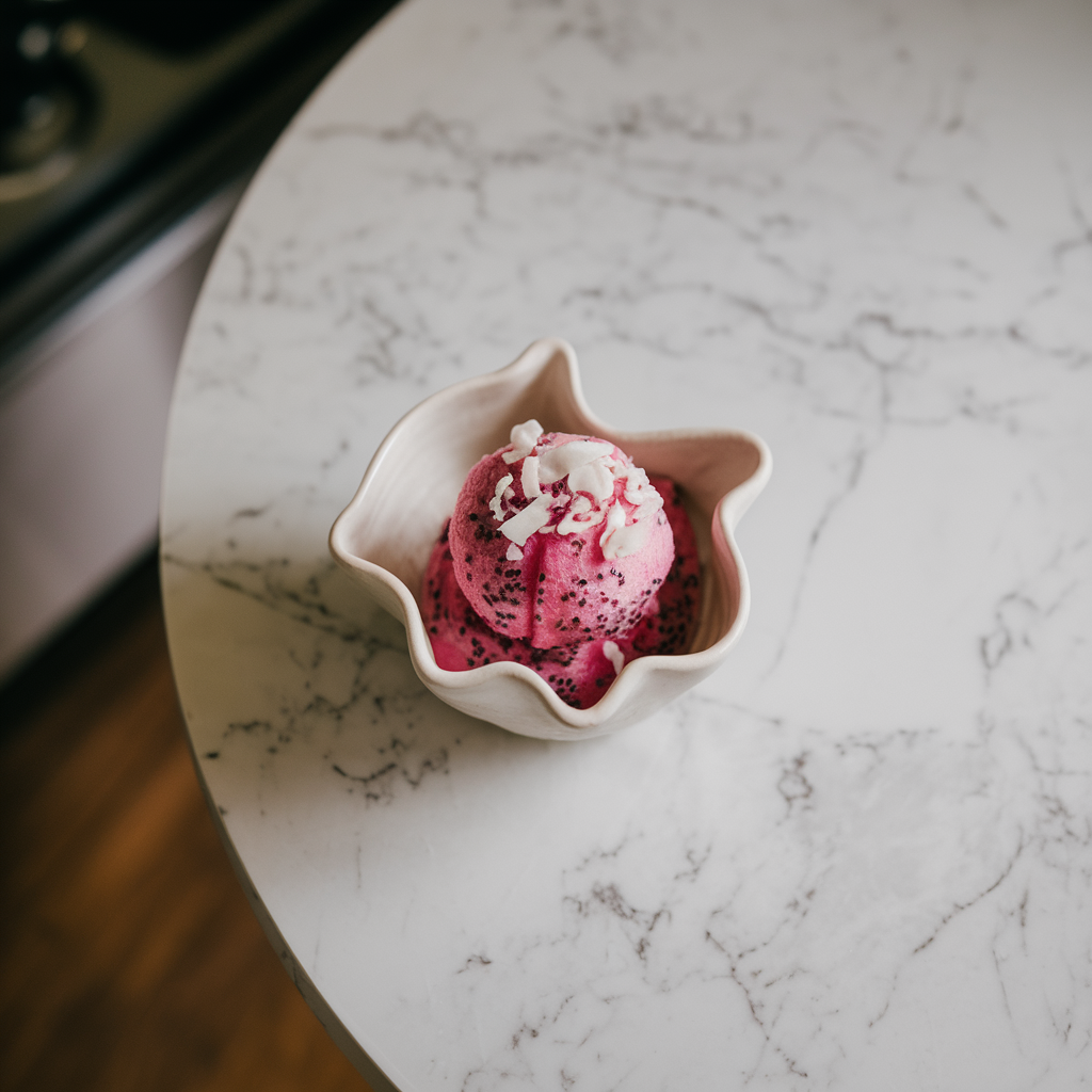 Chia-Infused Dragon Fruit Sorbet with Coconut Crunch