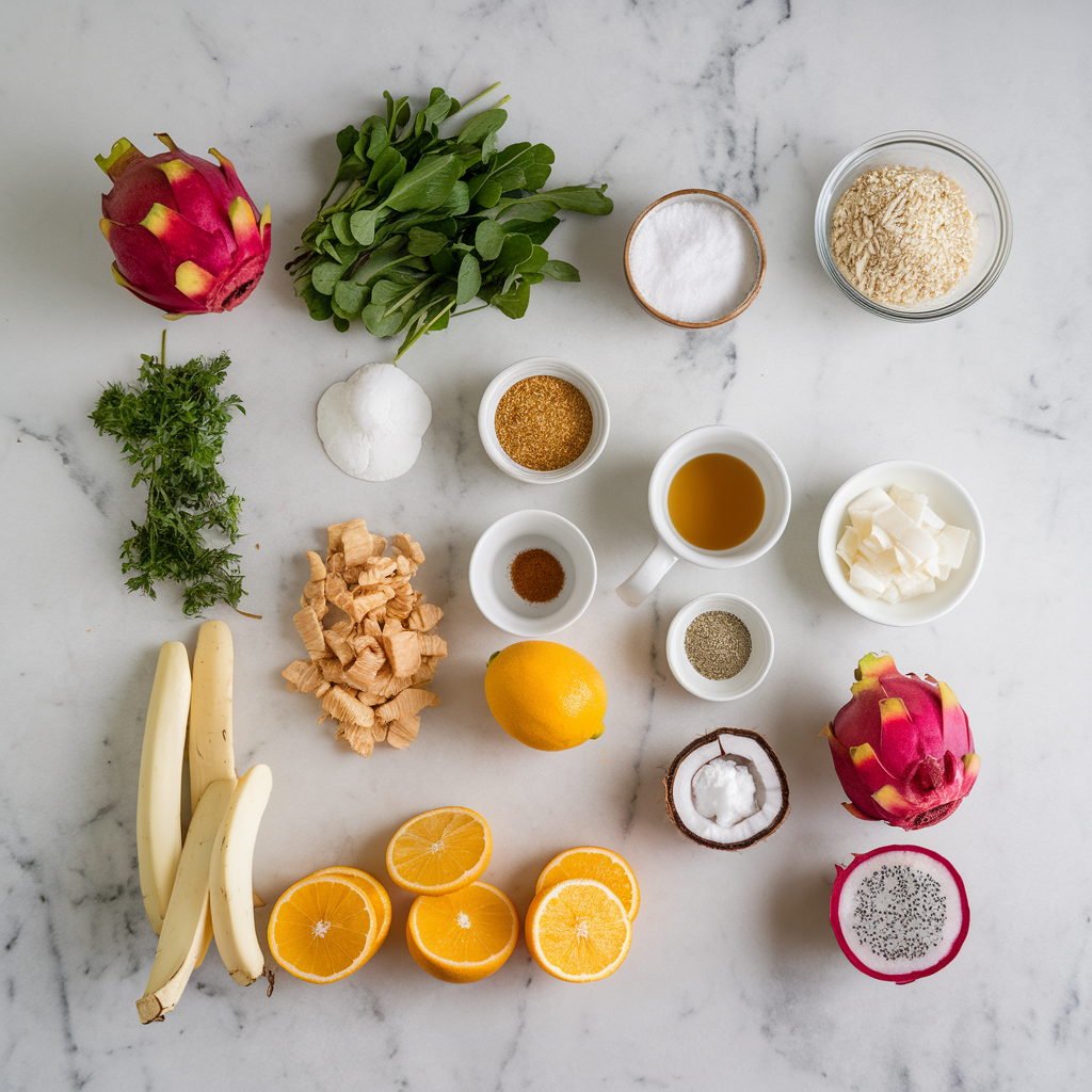 Ingredients for Chia-Infused Dragon Fruit Sorbet with Coconut Crunch