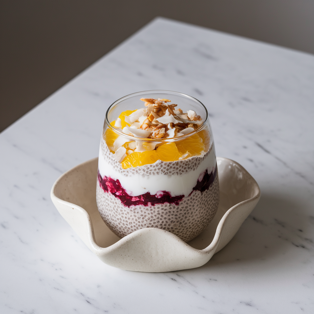 Chia-Infused Hibiscus and Citrus Parfait with Coconut Crunch