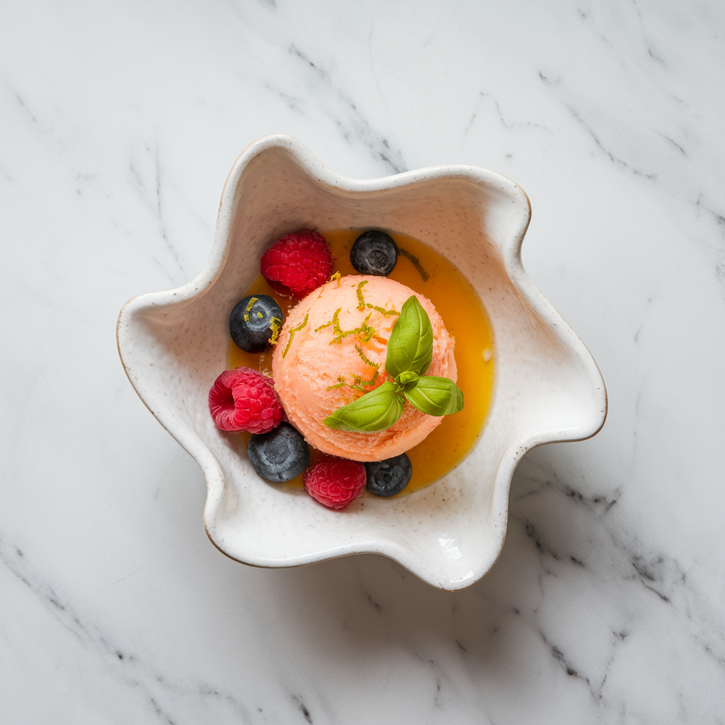 Chia-Infused Tropical Fruit Sorbet with Basil and Lime