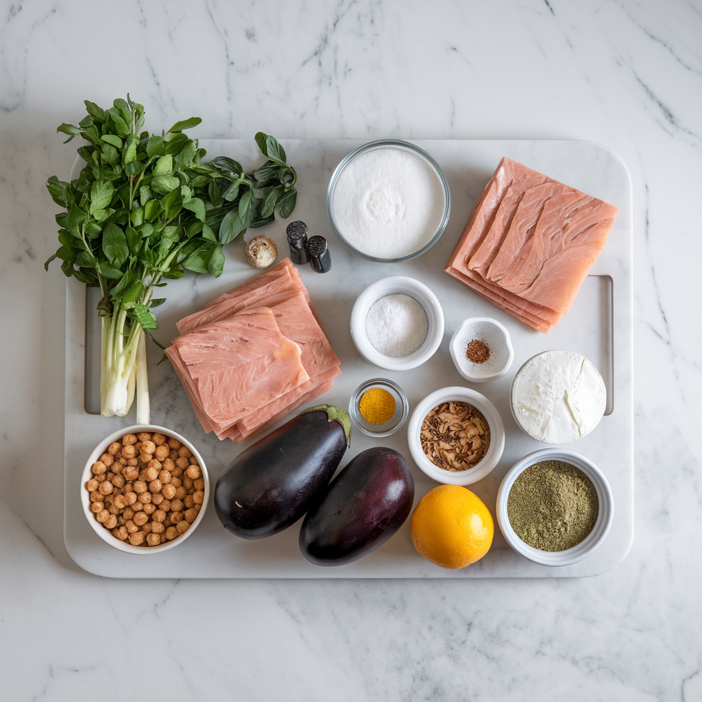 Ingredients for Chickpea & Eggplant Mediterranean Lasagna Makeover