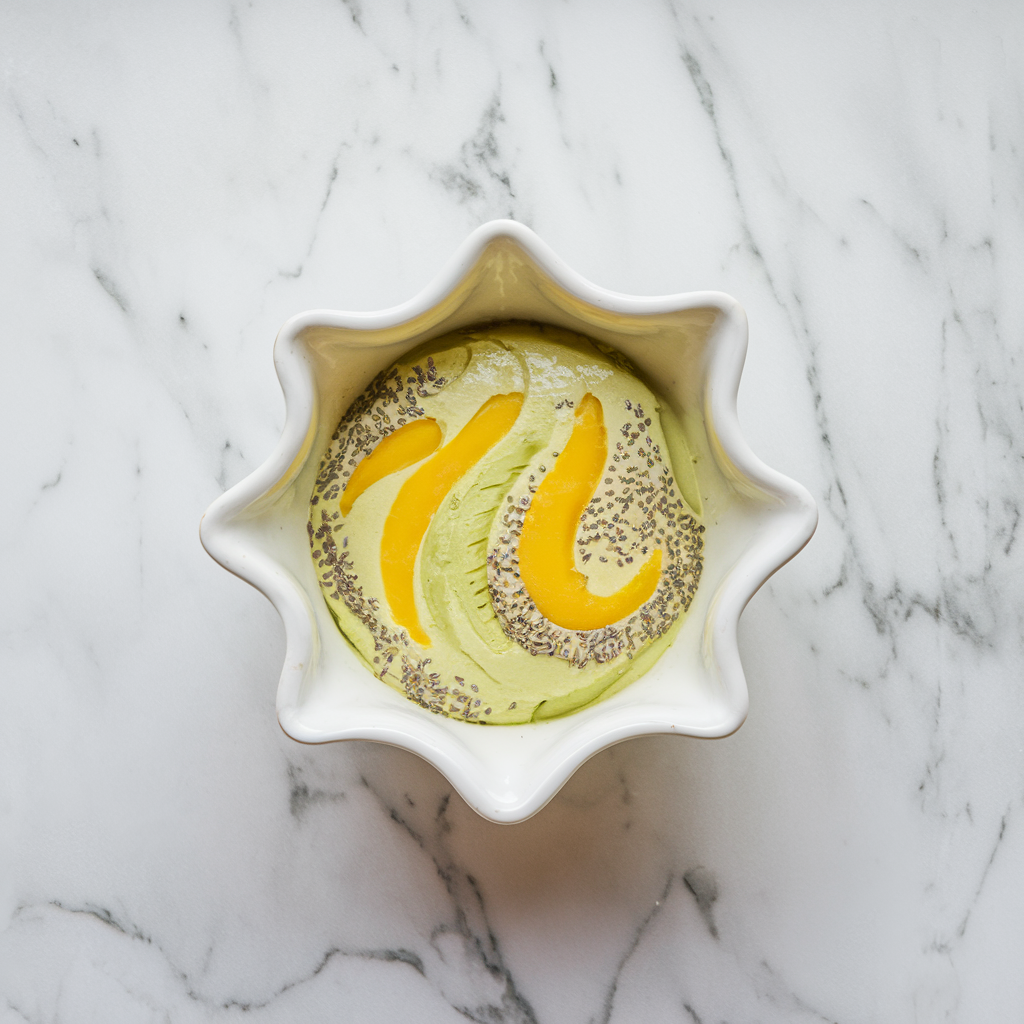 Chilled Avocado Lime Matcha Parfait with Chia Mango Swirl