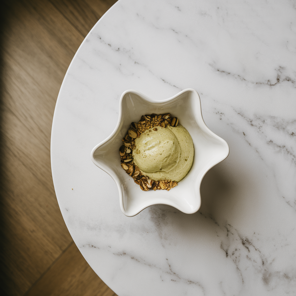 Chilled Matcha Avocado Mousse with Pistachio-Coconut Crumble