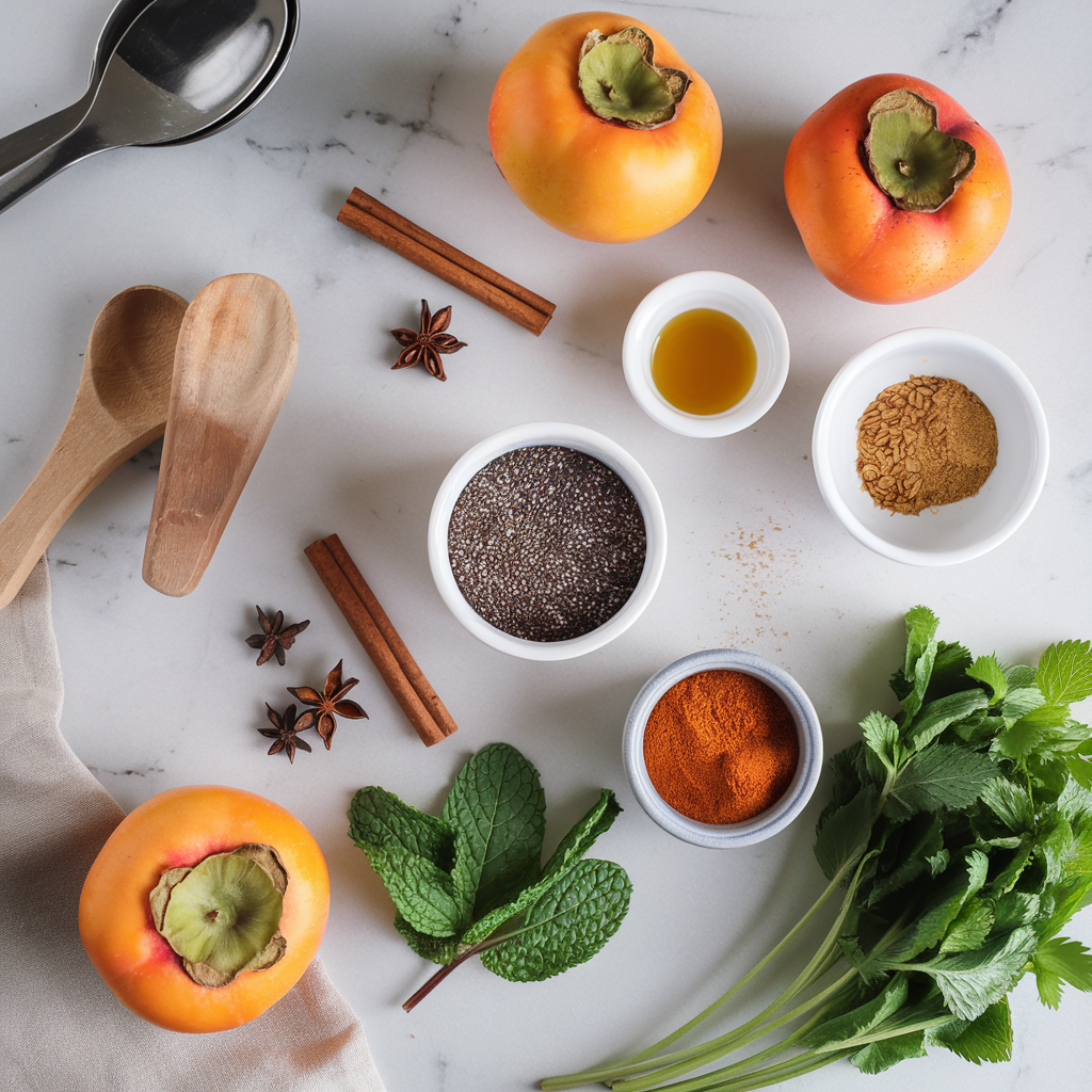 Ingredients for Chilled Spiced Persimmon & Chia Pudding Delight