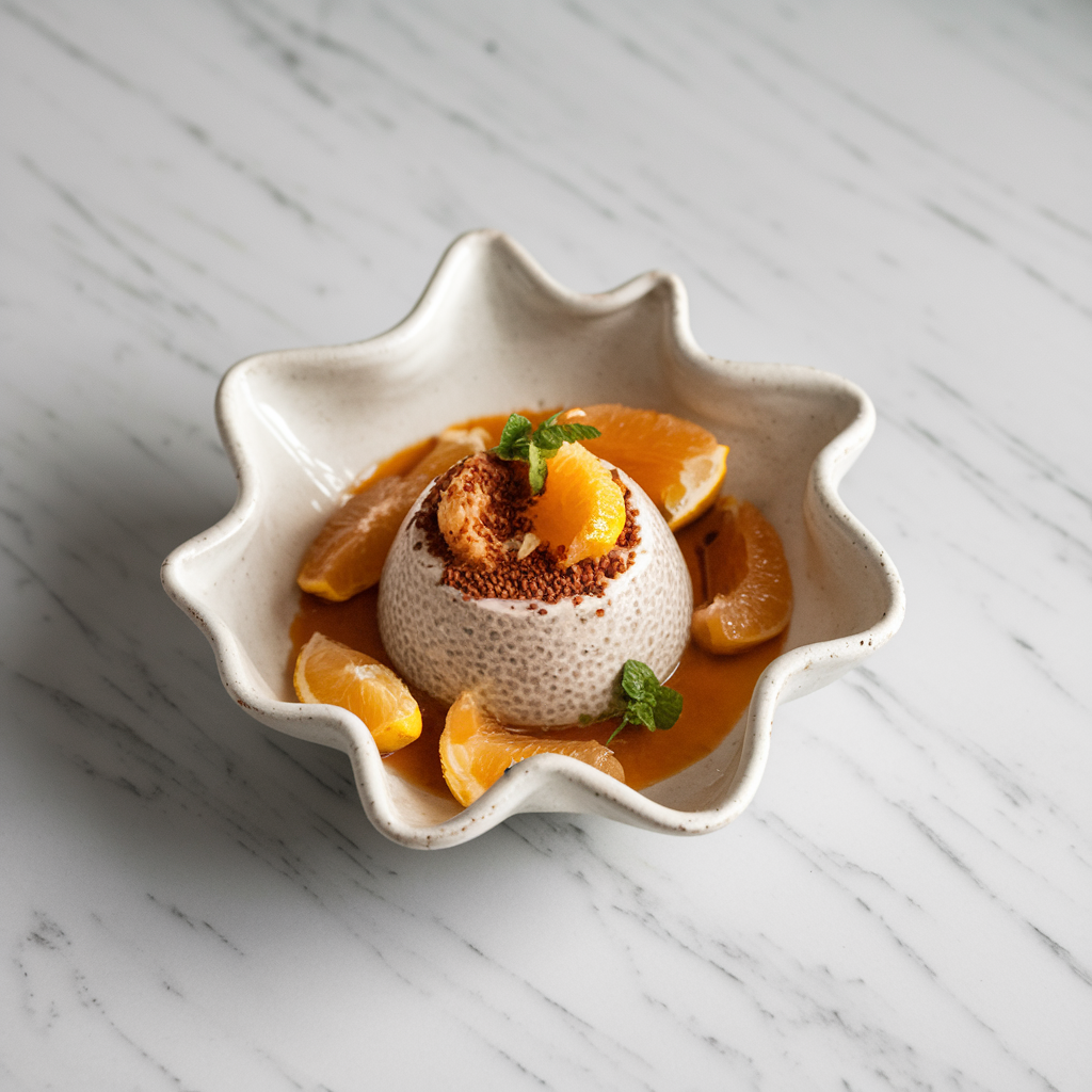 Cocoa Chia Avocado Mousse with Spiced Citrus Compote