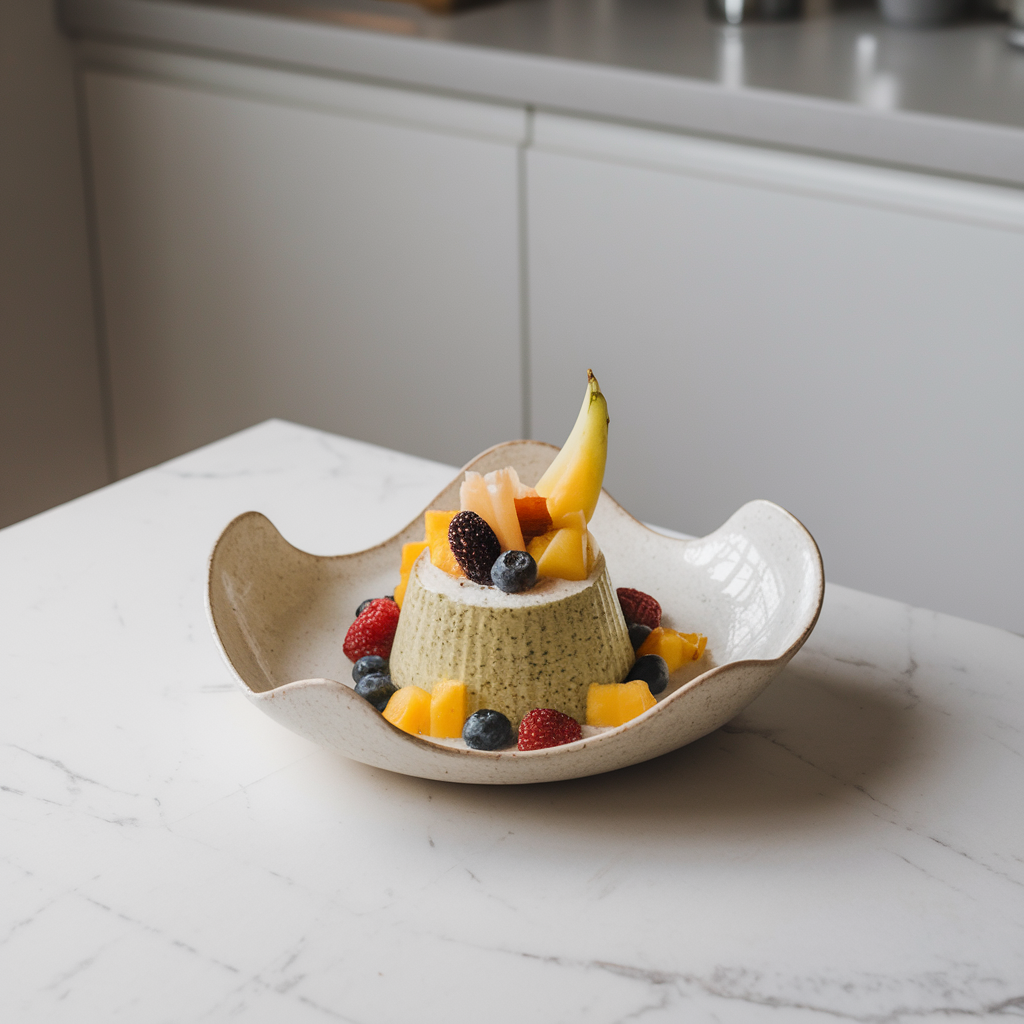 Coconut Chia Matcha Mousse with Tropical Fruit Medley