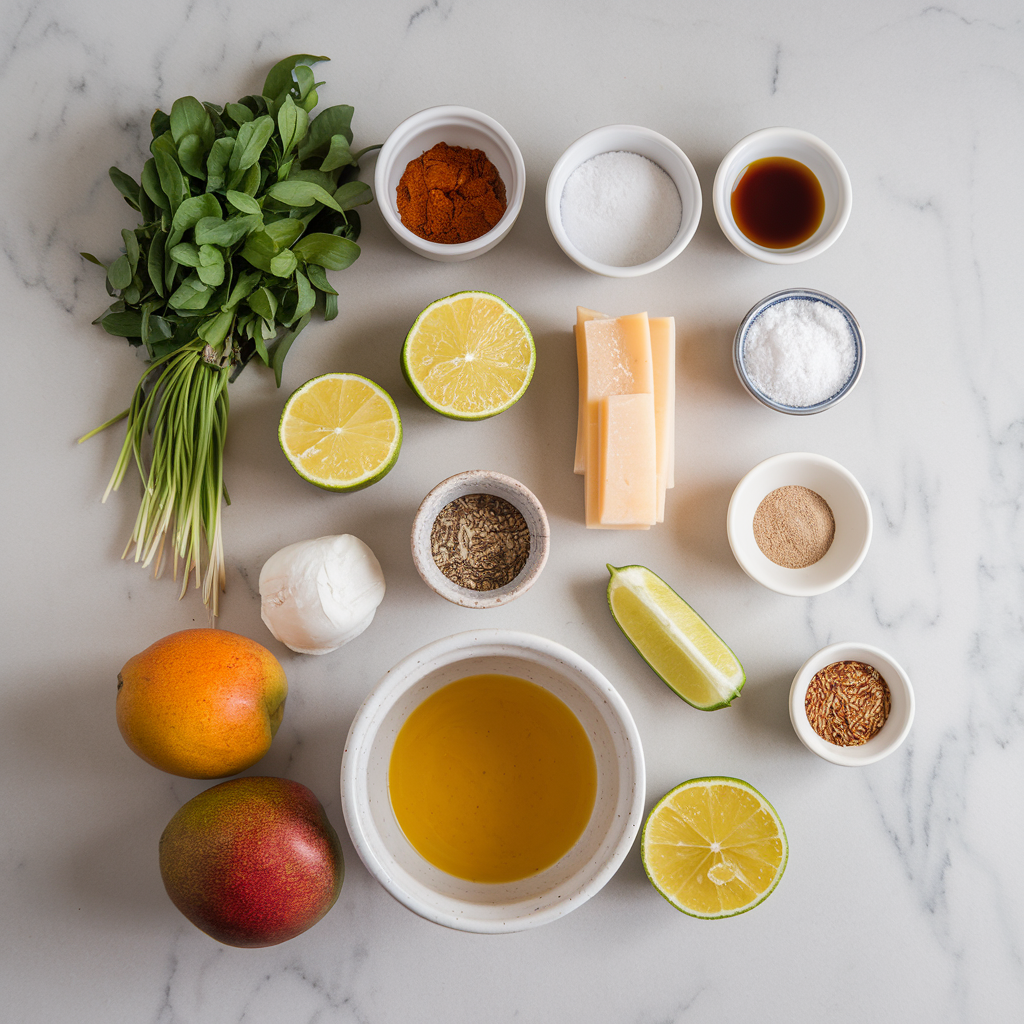 Ingredients for Coconut-Lime Chia Pudding with Spiced Mango Coulis