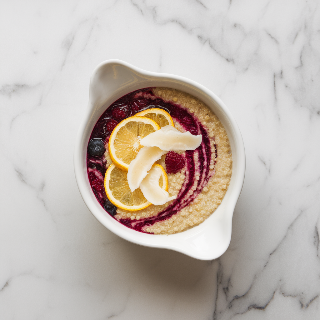 Coconut-Turmeric Quinoa Pudding with Citrus-Berry Swirl
