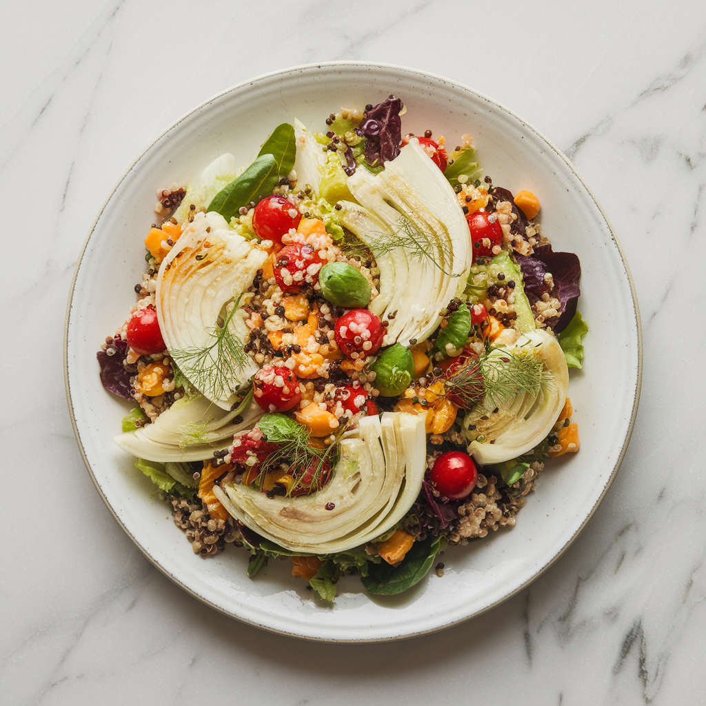 Colorful Harvest Medley Salad with Roasted Fennel and Quinoa