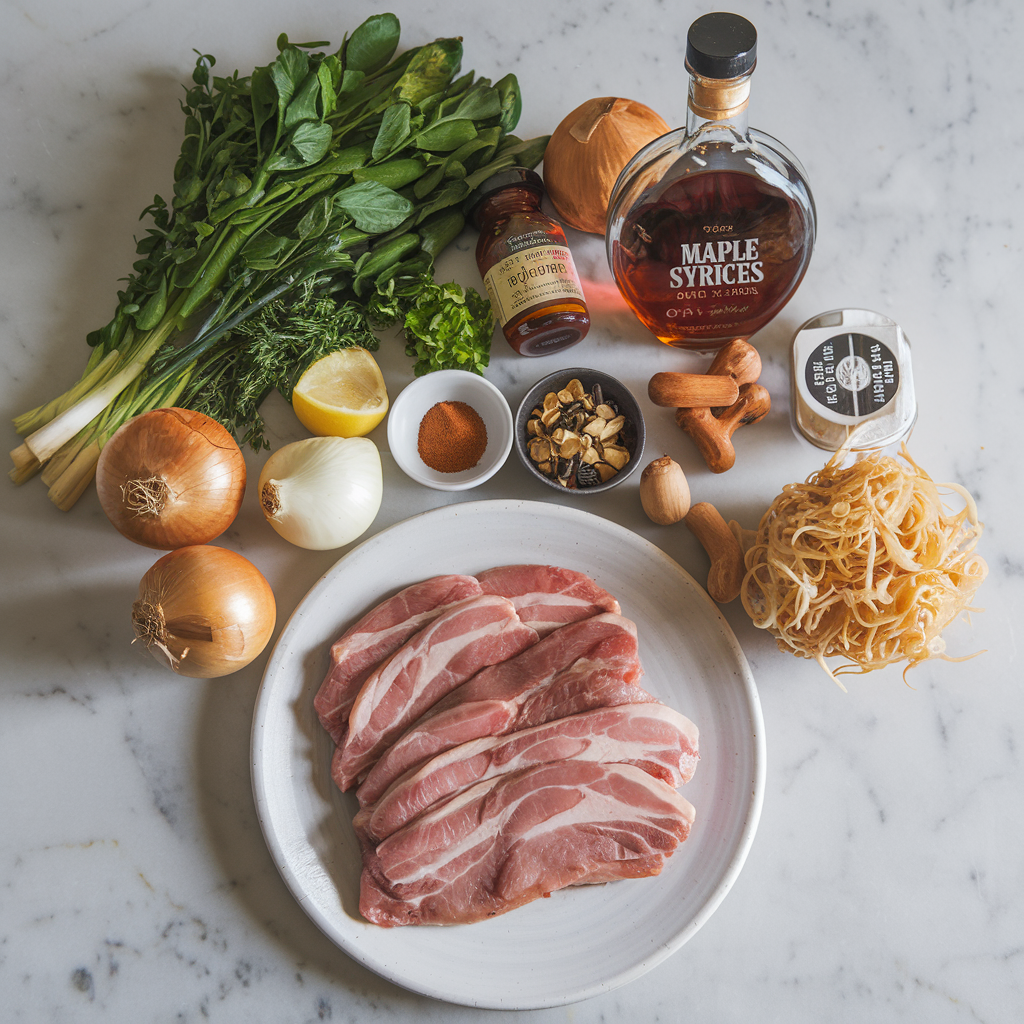 Ingredients for Creamy Maple Bourbon Pork Medallions with Crispy Onion Tangle