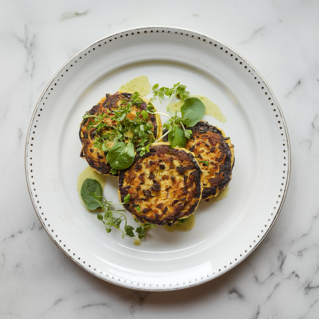 Crispy Air Fried Eggplant and Lentil Patties with Zesty Herb Dressing