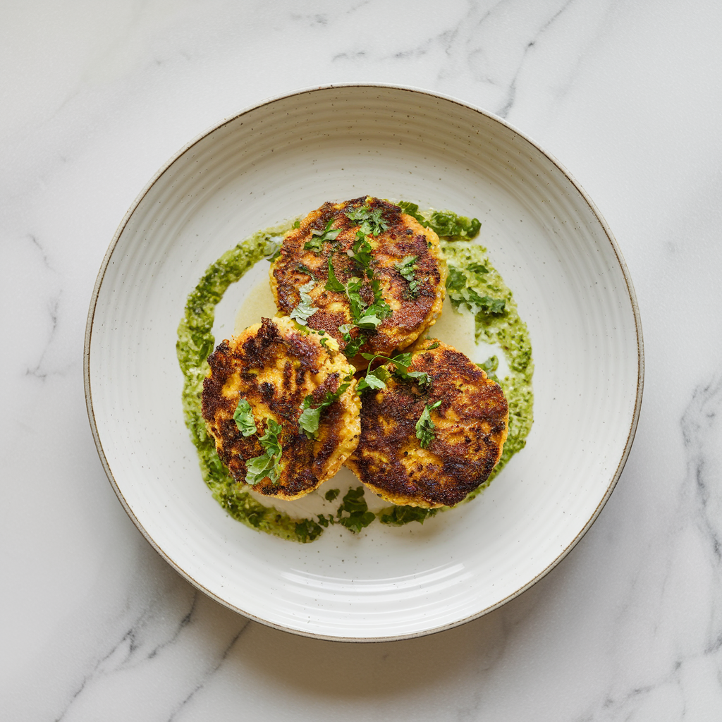 Crispy Air-Fried Jackfruit and Quinoa Patties with Zesty Herb Sauce