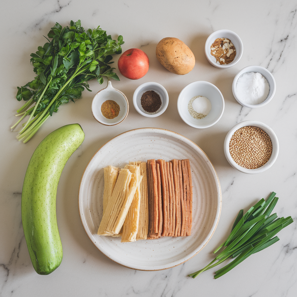 Ingredients for Crispy Air-Fried Jackfruit and Quinoa Patties with Zesty Herb Sauce