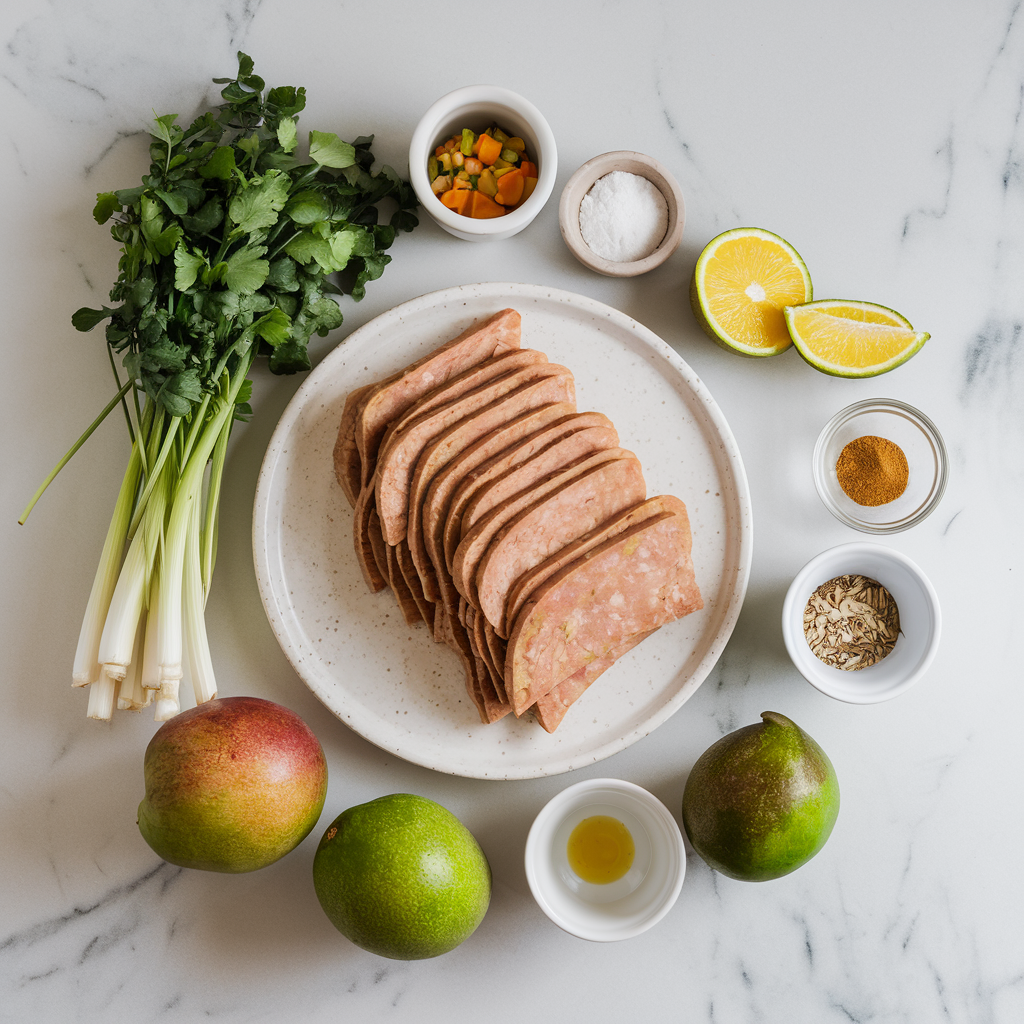 Ingredients for Crispy Air-Fried Seitan & Eggplant Bites with Spicy Mango Salsa