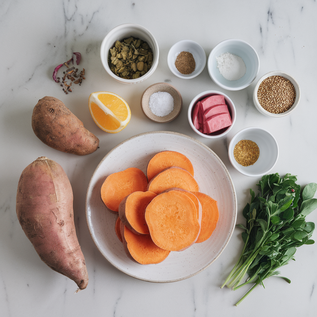 Ingredients for Crispy Air-Fried Sweet Potato and Quinoa Breakfast Patties