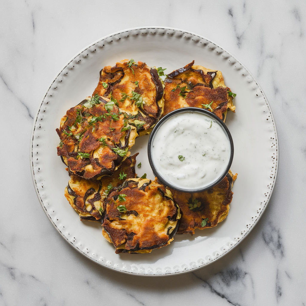 Crispy Air Fryer Eggplant & Chickpea Fritters with Zesty Herb Yogurt Sauce