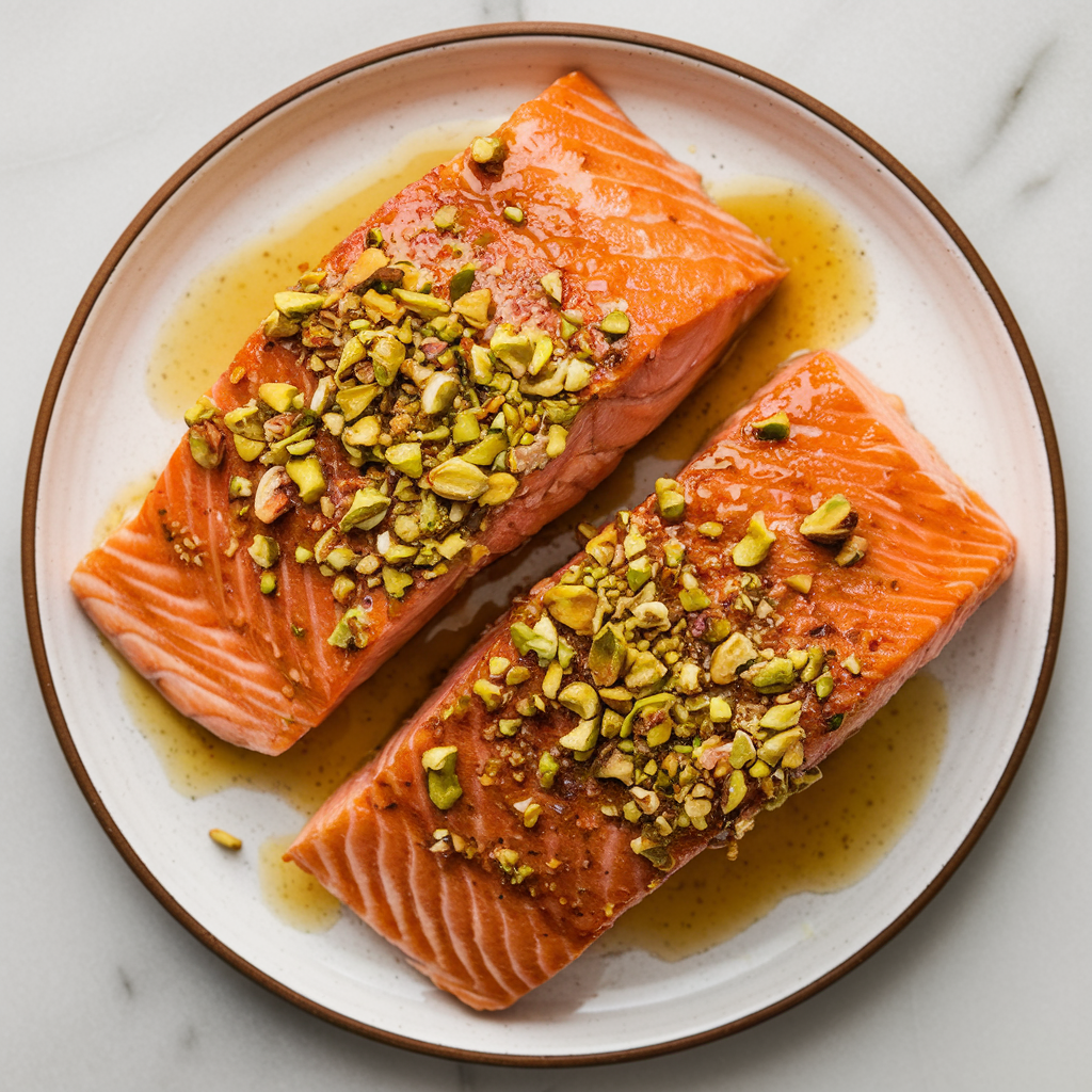 Crispy Air Fryer Honey Mustard Salmon with Pistachio Crust