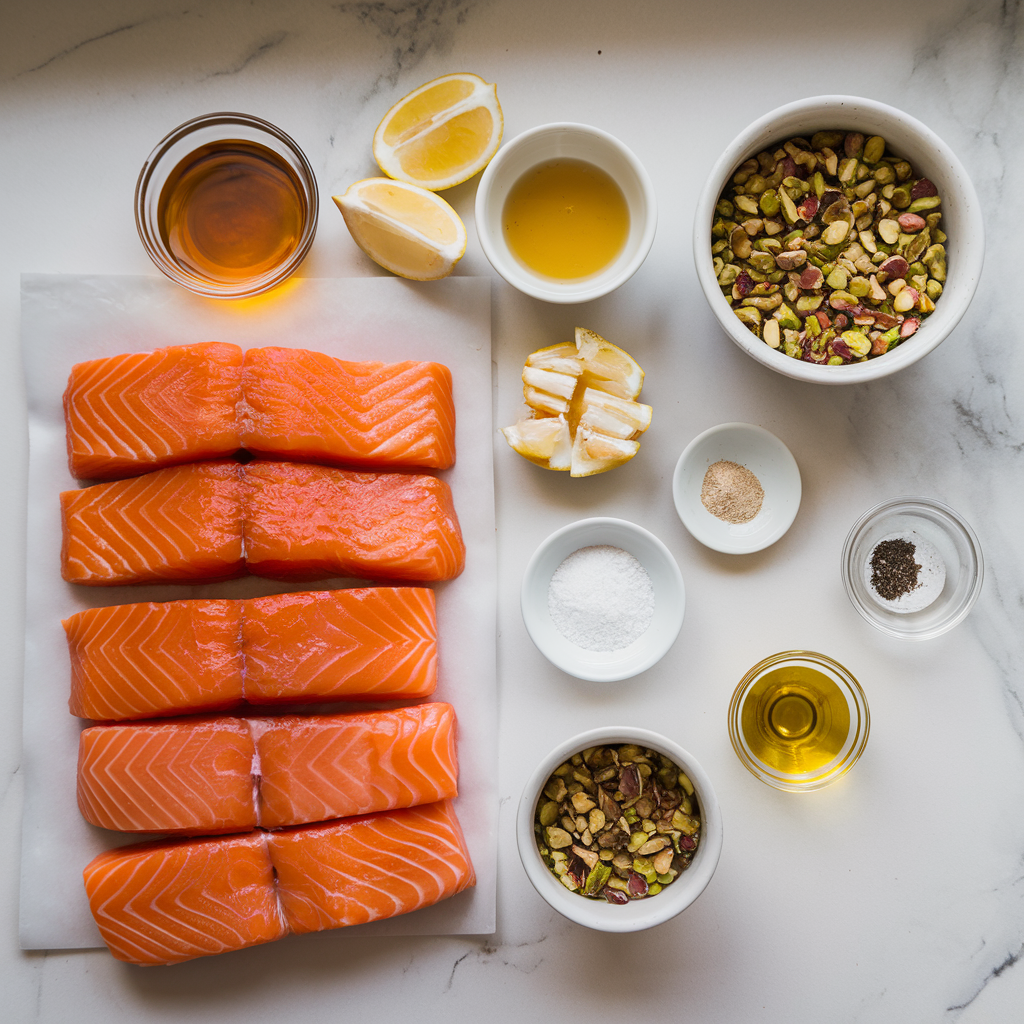 Ingredients for Crispy Air Fryer Honey Mustard Salmon with Pistachio Crust