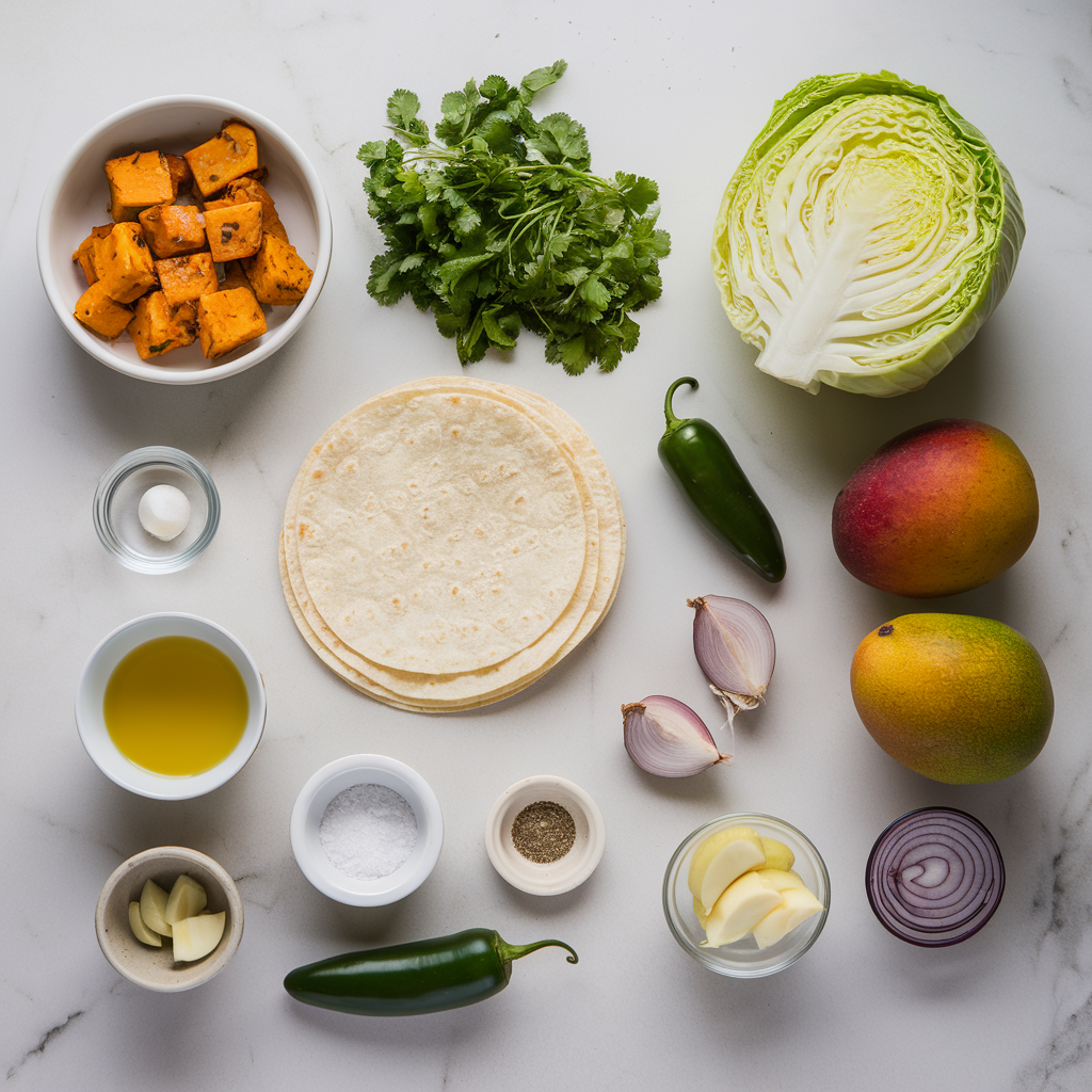 Ingredients for Crispy Air Fryer Jackfruit Tacos with Zesty Mango Slaw
