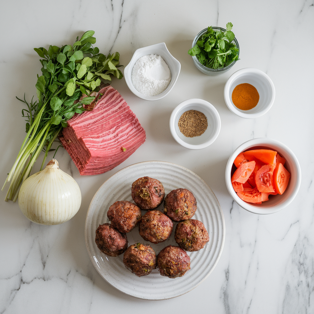 Ingredients for Crispy Air Fryer Lamb Meatball Bombs with Gooey Cheese Centers