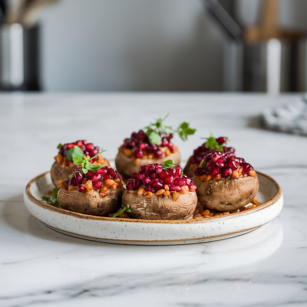 Crispy Air Fryer Lentil-Stuffed Mushrooms with Pomegranate Glaze
