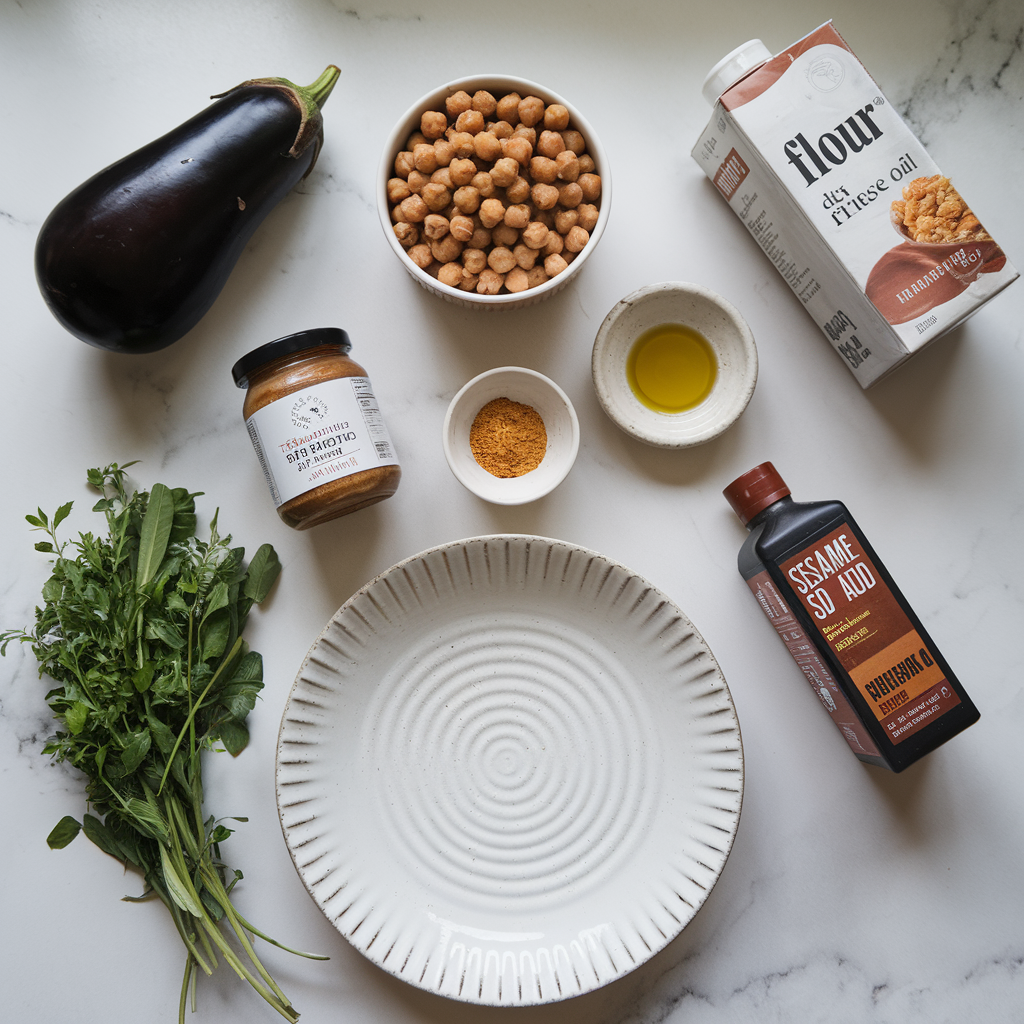 Ingredients for Crispy Air Fryer Tamarind-Glazed Eggplant with Spiced Chickpeas