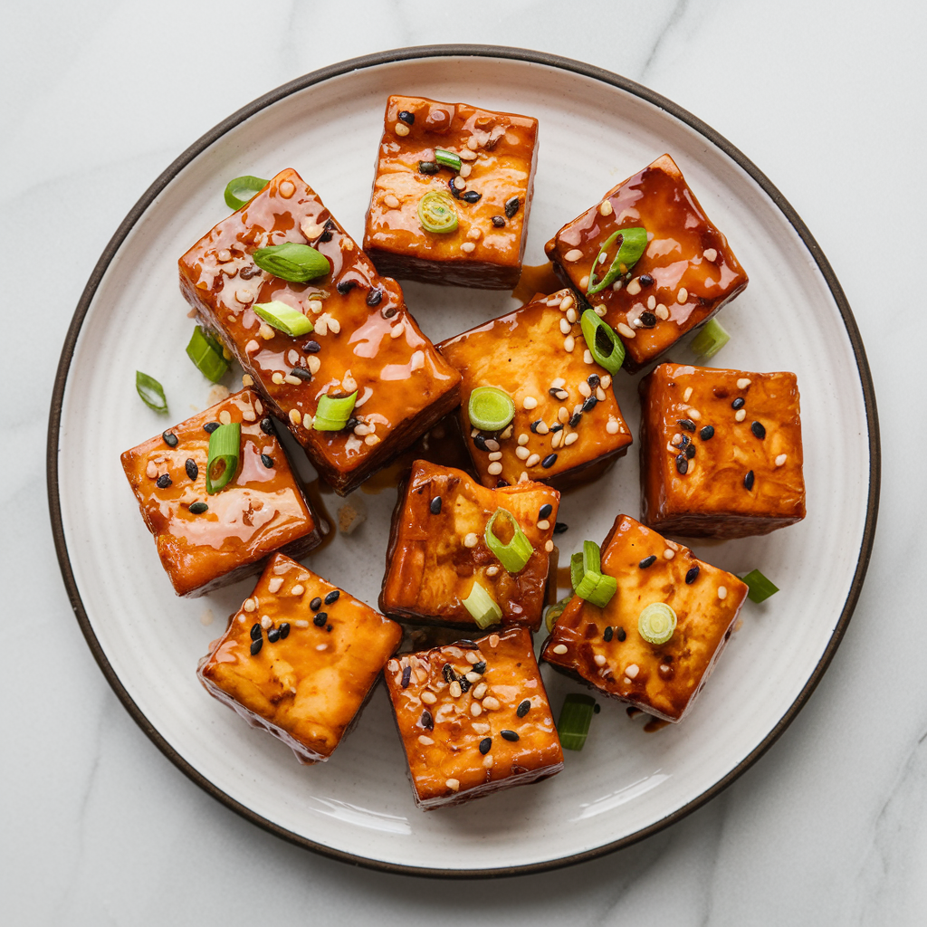 Crispy Air Fryer Teriyaki Tofu Bites with Sesame Glaze