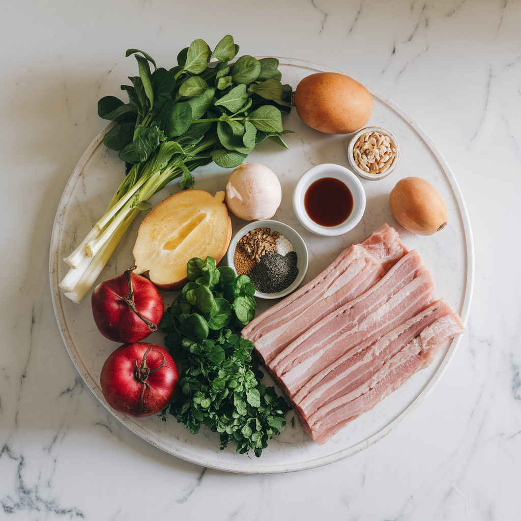 Ingredients for Crispy Pork Belly Breakfast Skillet with Maple-Butter Drizzle