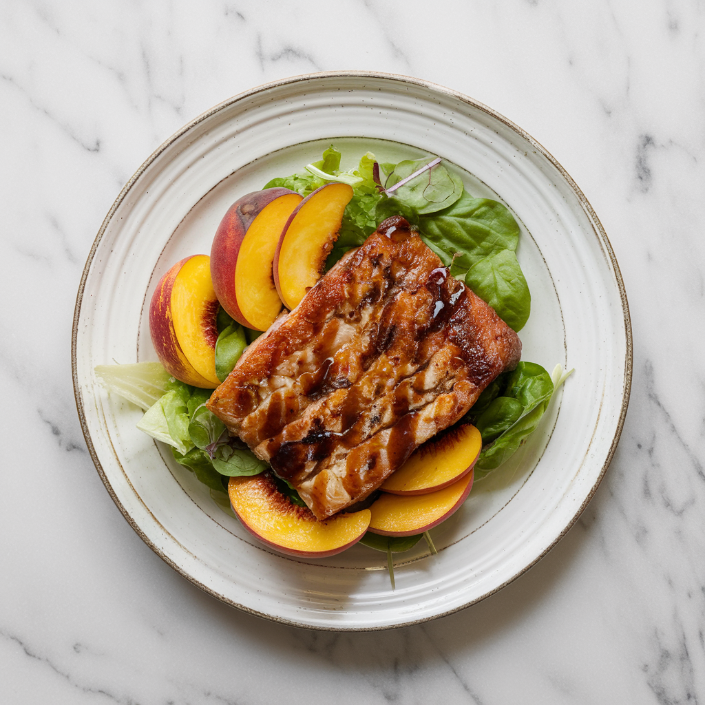Crispy Pork Belly & Charred Peach Salad with Maple-Balsamic Glaze