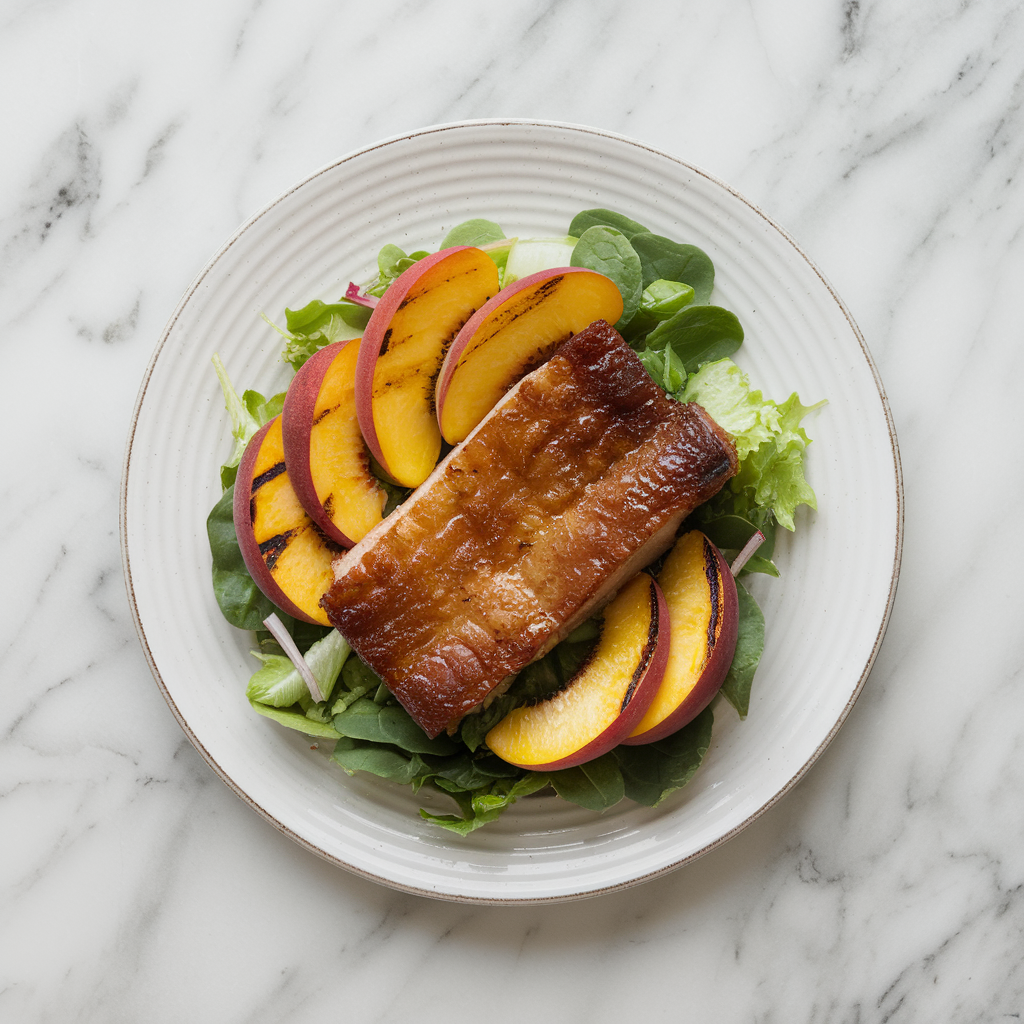 Crispy Pork Belly & Grilled Peach Power Salad