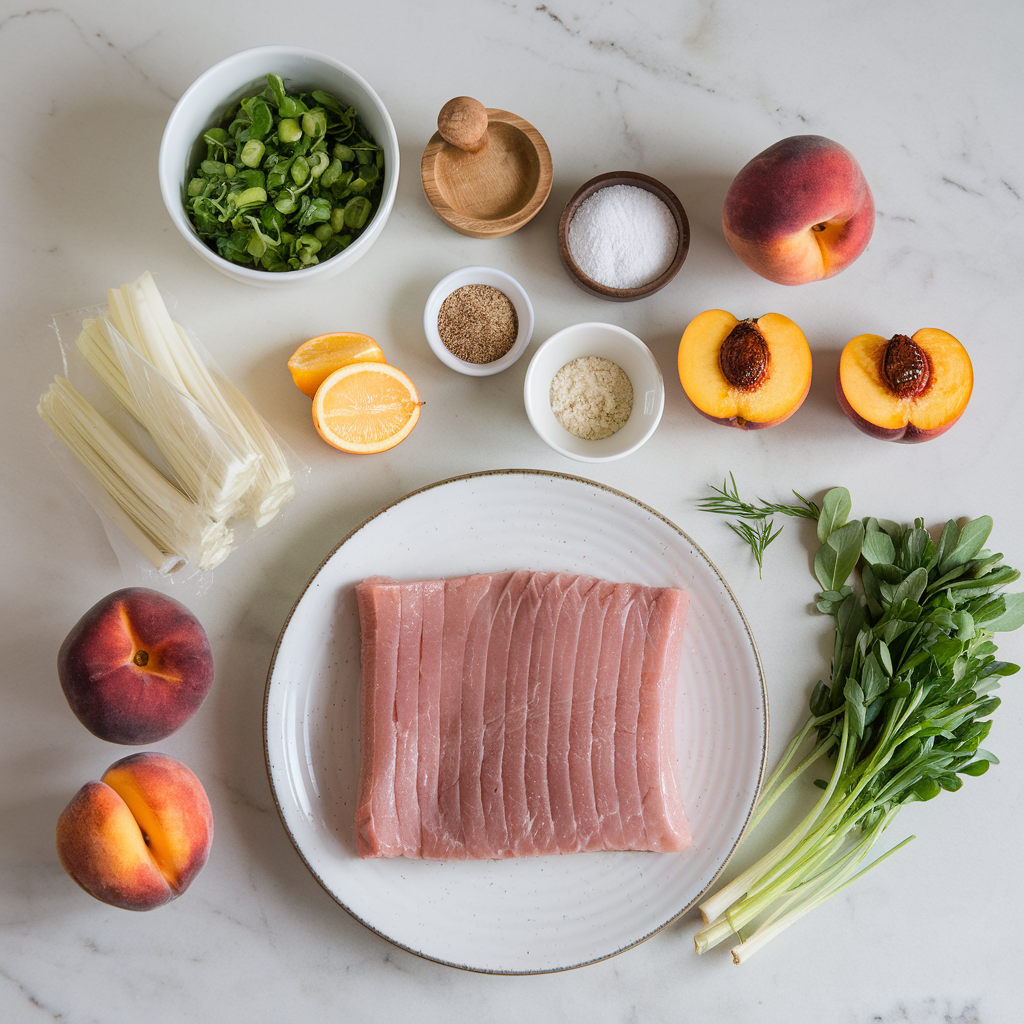 Ingredients for Crispy Pork Belly & Grilled Peach Power Salad