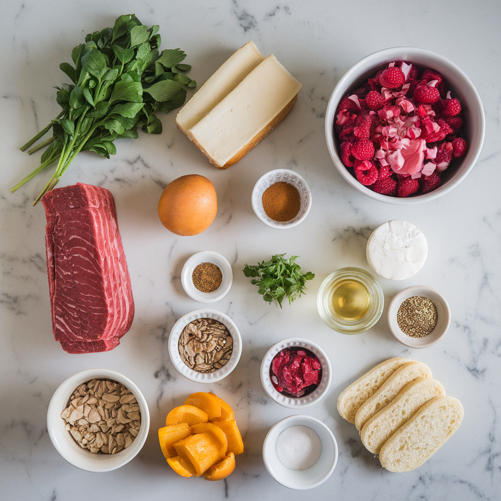 Ingredients for Decadent Air Fryer Lamb Burger Sliders with Brie and Raspberry Relish