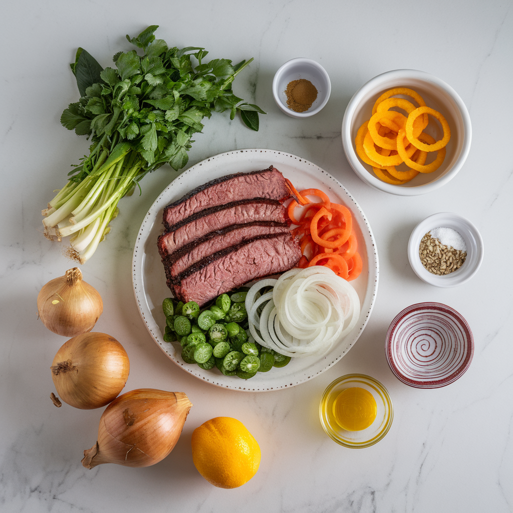 Ingredients for Decadent BBQ Brisket & Crispy Onion Ring Salad