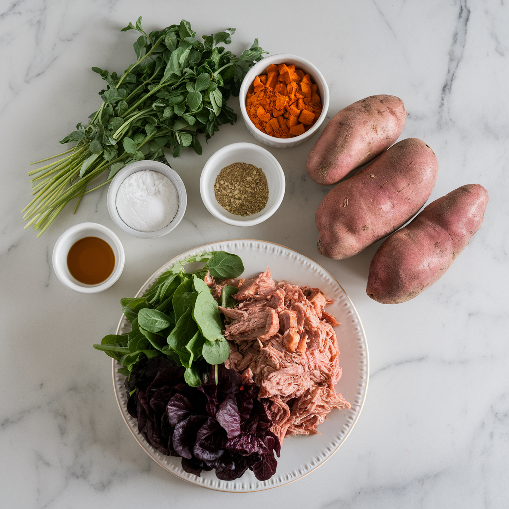 Ingredients for Decadent BBQ Pulled Pork & Sweet Potato Salad