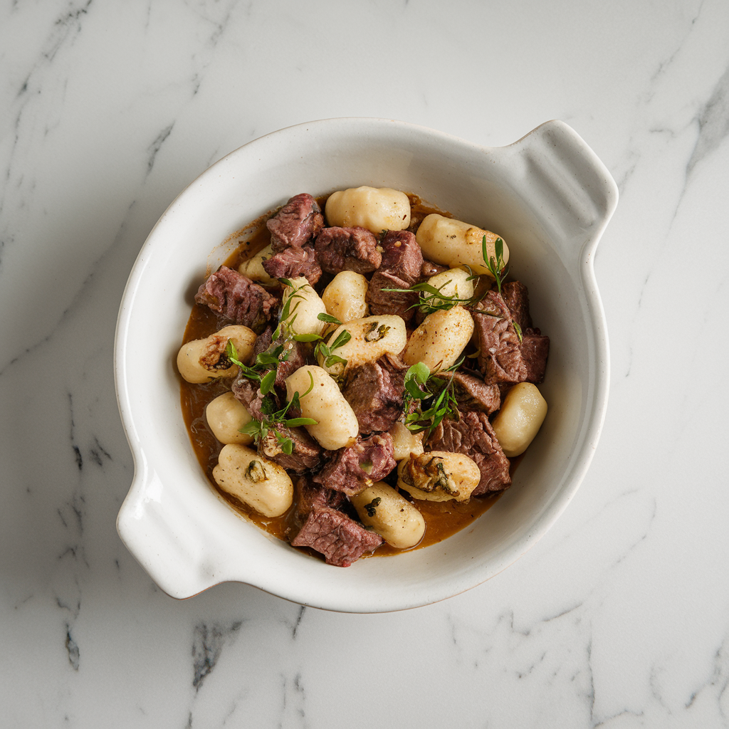 Decadent Beef and Blue Cheese Skillet Gnocchi