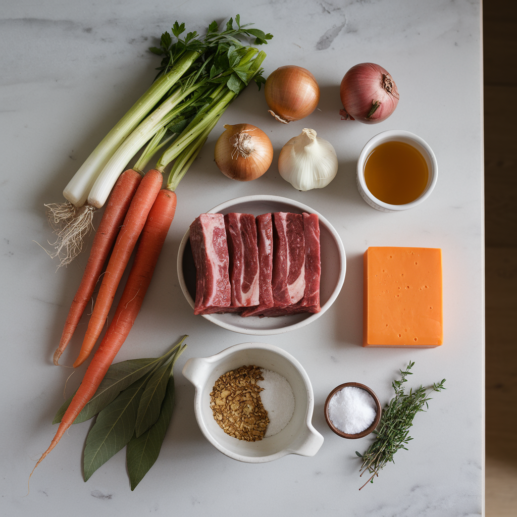 Ingredients for Decadent Beef Short Rib and Cheddar Ale Stew