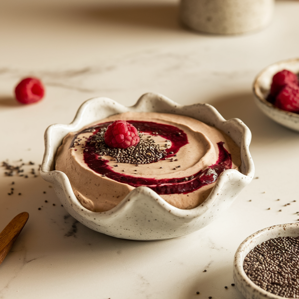 Decadent Black Bean Cacao Avocado Mousse with Berry Chia Swirl