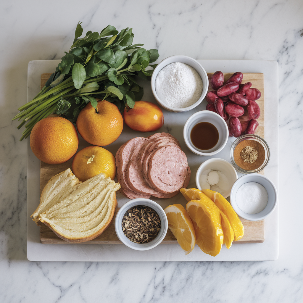 Ingredients for Decadent Breakfast Sausage-Stuffed French Toast Casserole