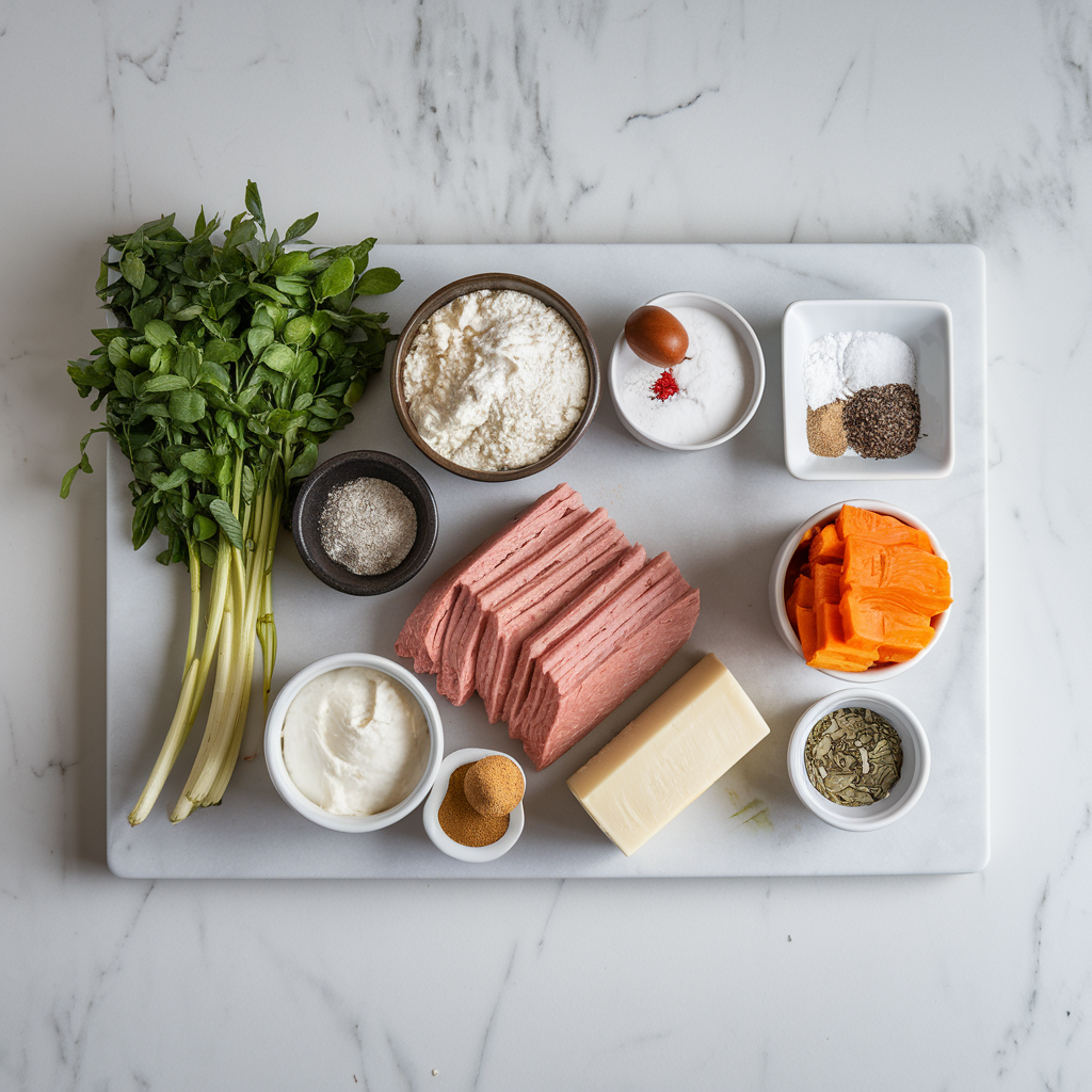 Ingredients for Decadent Cheesy Sausage Breakfast Bread Pudding